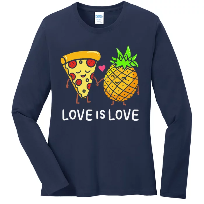 Love Is Love Pineapple Pizza Forbidden Hawaiian Foodie Gift Ladies Long Sleeve Shirt