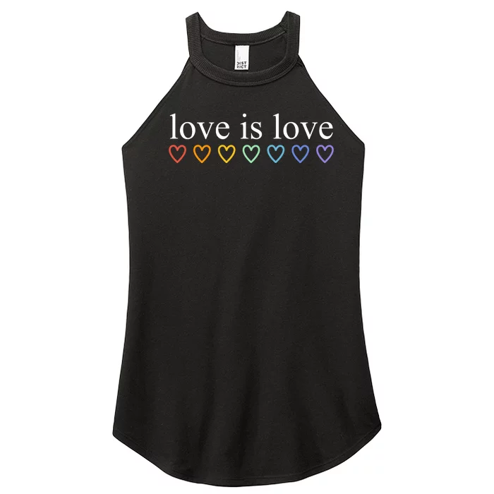 Love Is Love Rainbow Hearts Pride Month Women’s Perfect Tri Rocker Tank