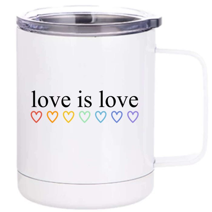 Love Is Love Rainbow Hearts Pride Month Front & Back 12oz Stainless Steel Tumbler Cup