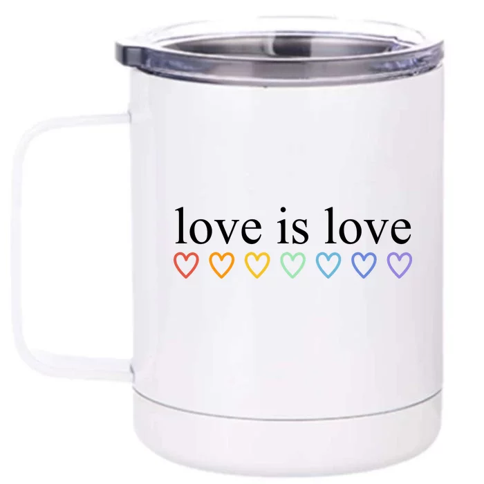 Love Is Love Rainbow Hearts Pride Month Front & Back 12oz Stainless Steel Tumbler Cup