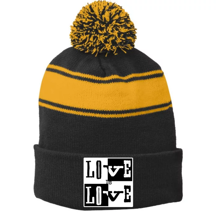 Love IS Love Typography Square Stripe Pom Pom Beanie