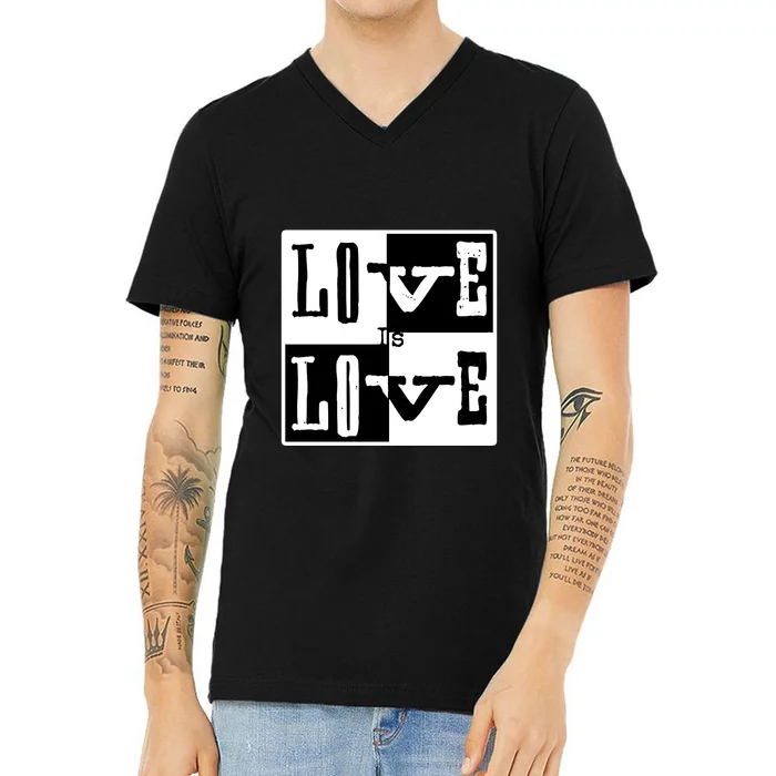 Love IS Love Typography Square V-Neck T-Shirt