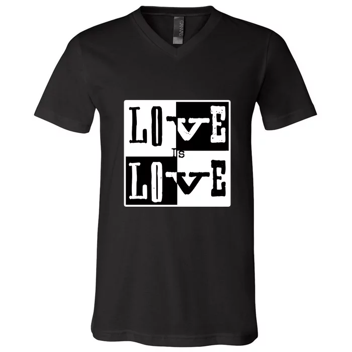 Love IS Love Typography Square V-Neck T-Shirt