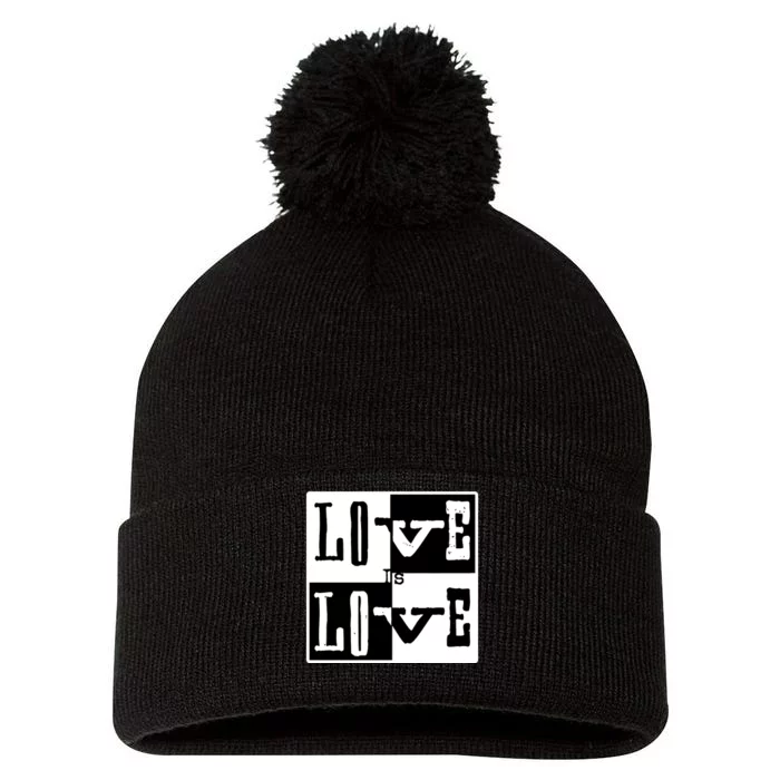 Love IS Love Typography Square Pom Pom 12in Knit Beanie