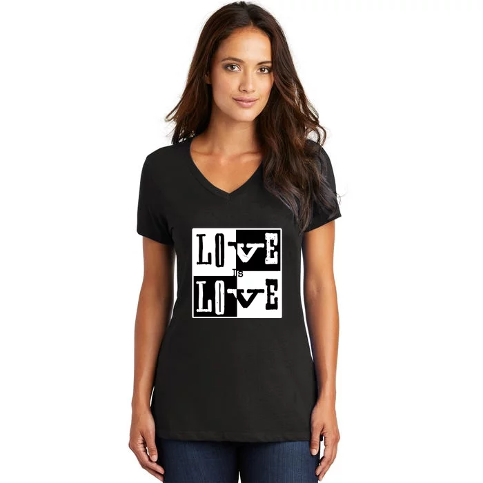 Love IS Love Typography Square Women's V-Neck T-Shirt