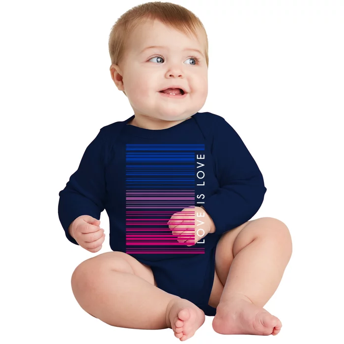 Love Is Love Bisexual Flag Barcode Lgbt Social Justice Cute Gift Baby Long Sleeve Bodysuit