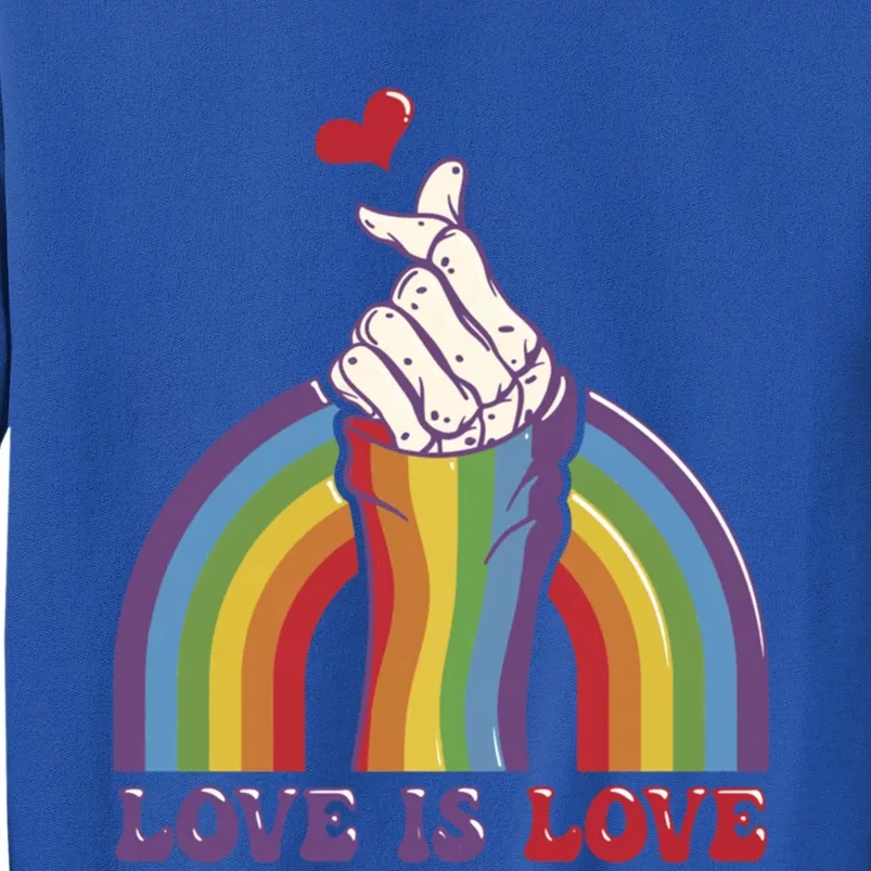 Love Is Love Lgbtq Pride Rainbow And Skeleton Hand Sign Meaningful Gift Tall Sweatshirt