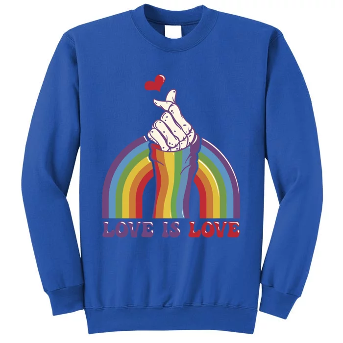 Love Is Love Lgbtq Pride Rainbow And Skeleton Hand Sign Meaningful Gift Tall Sweatshirt