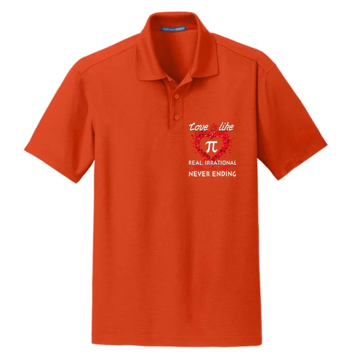 Love Is Like Pi Never Endingcool Giftvalentine Math Teacher Student Gift Dry Zone Grid Performance Polo