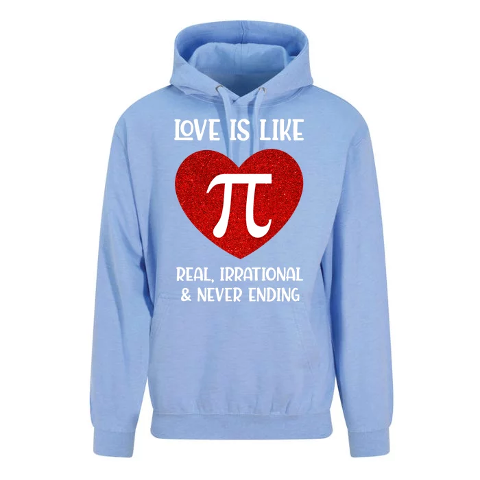 Love Is Like Pi Real Irrational And Never Ending Math Teacher Cute Gift Unisex Surf Hoodie