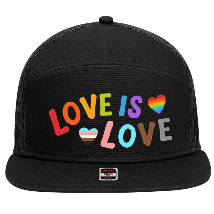 Love Is Love Pride Month LGBTQ Peace No Hate Classic 7 Panel Mesh Trucker Snapback Hat