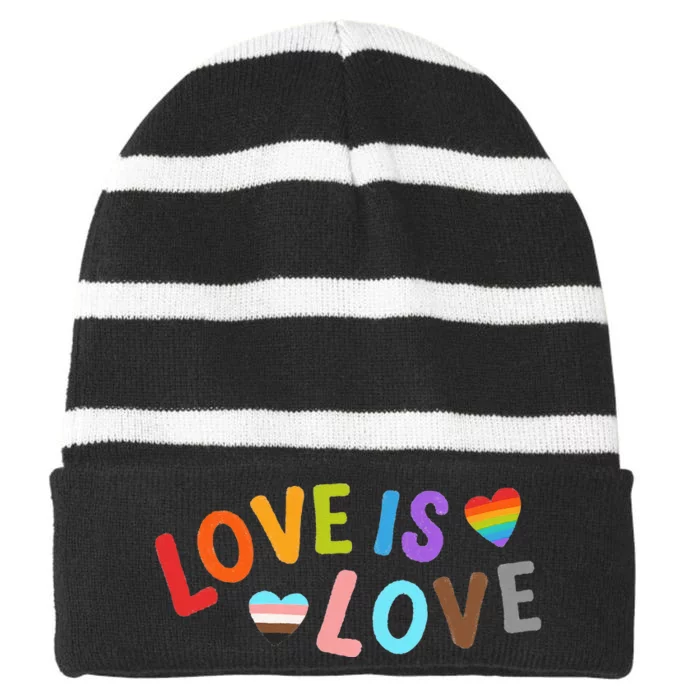 Love Is Love Pride Month LGBTQ Peace No Hate Classic Striped Beanie with Solid Band