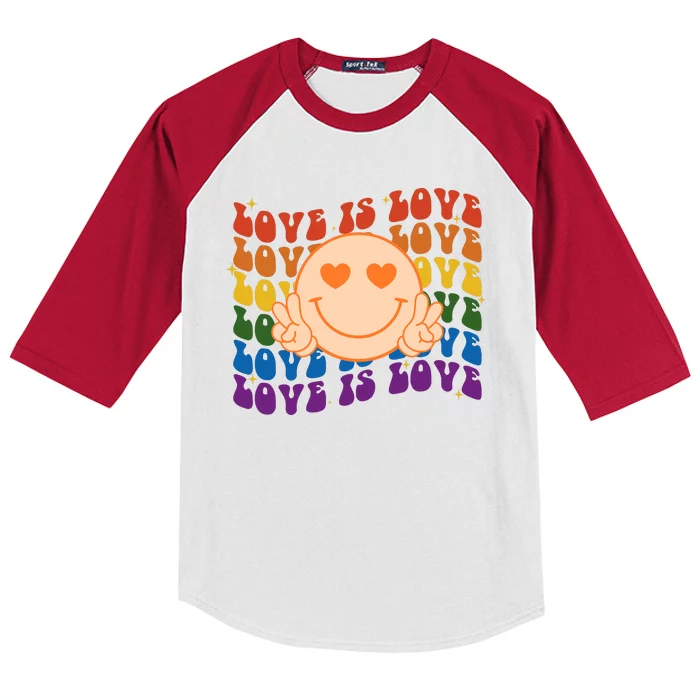 Love Is Love Colorful Hippie Smile Peace Kids Colorblock Raglan Jersey