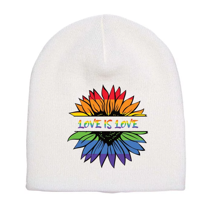 Love Is Love Rainbow Pride Graphic Short Acrylic Beanie