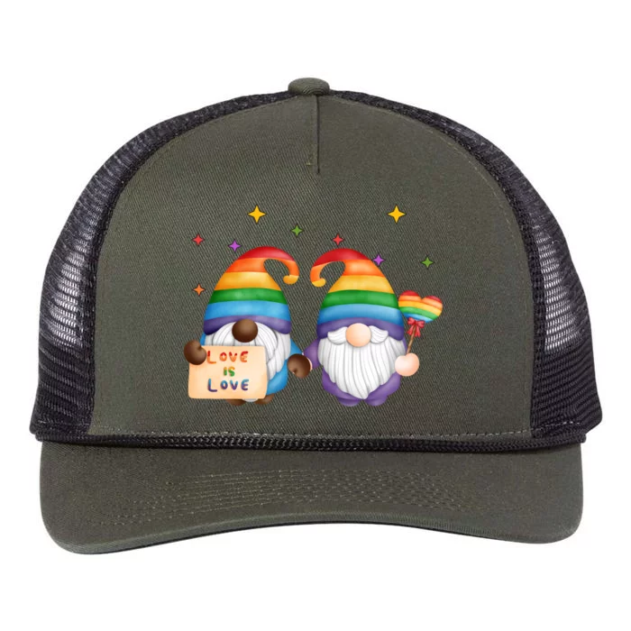 Love Is Love Rainbow Gnome Retro Rope Trucker Hat Cap