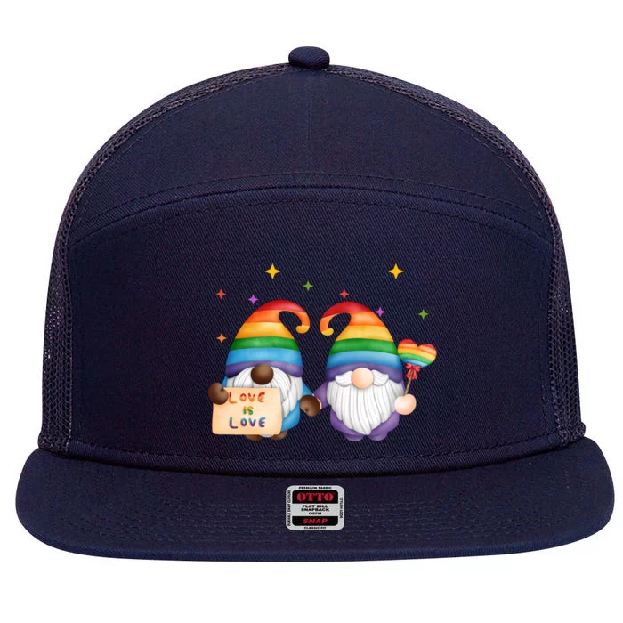 Love Is Love Rainbow Gnome 7 Panel Mesh Trucker Snapback Hat