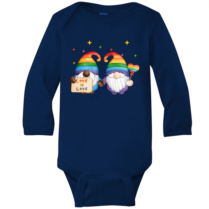 Love Is Love Rainbow Gnome Baby Long Sleeve Bodysuit