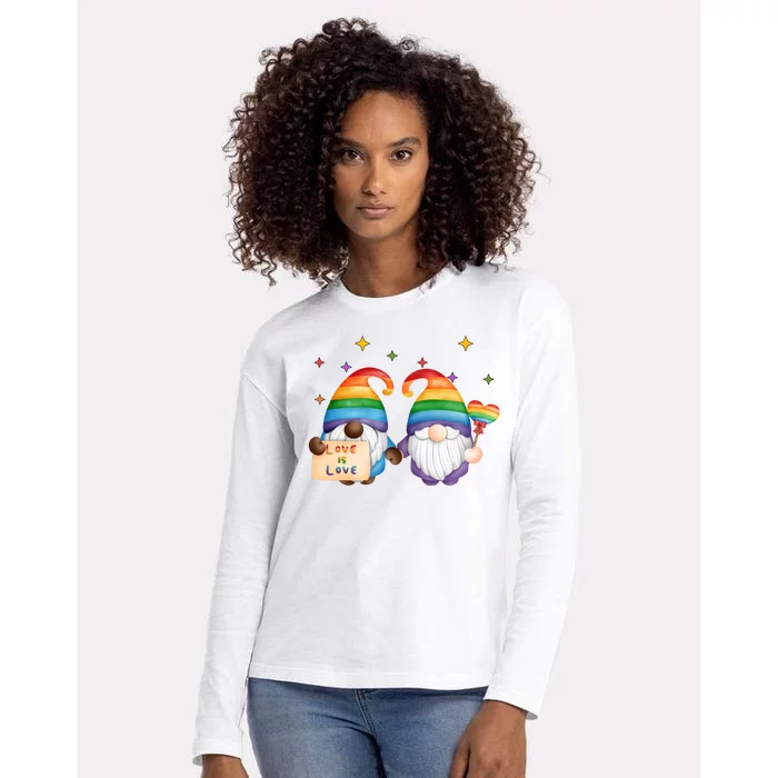 Love Is Love Rainbow Gnome Womens Cotton Relaxed Long Sleeve T-Shirt