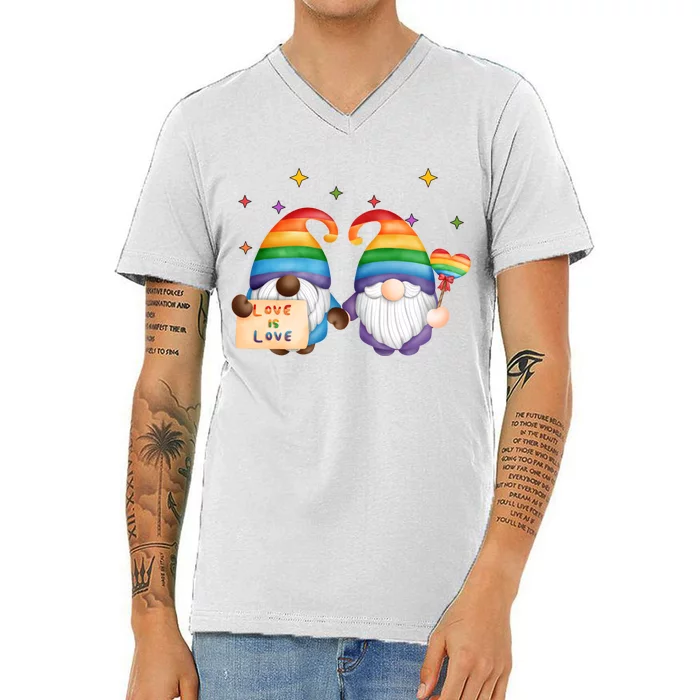 Love Is Love Rainbow Gnome V-Neck T-Shirt