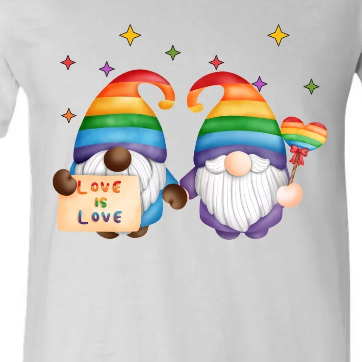 Love Is Love Rainbow Gnome V-Neck T-Shirt