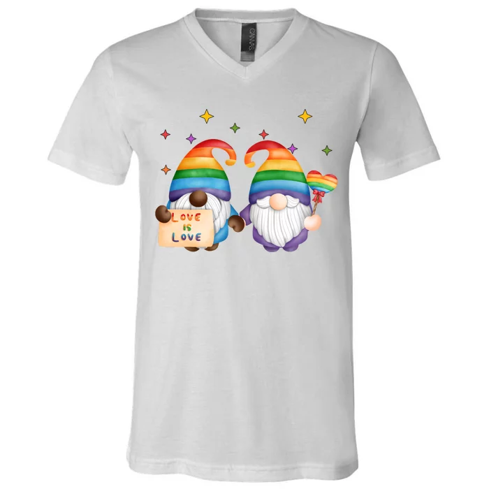 Love Is Love Rainbow Gnome V-Neck T-Shirt