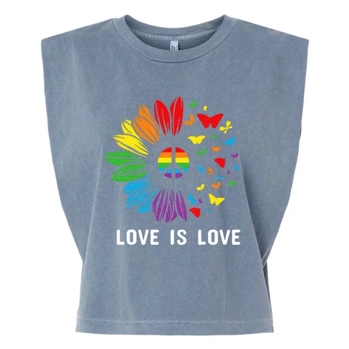 Love Is Love Sunflower Rainbow G.A.Y Lesbian Lgbt Pride Garment-Dyed Women's Muscle Tee