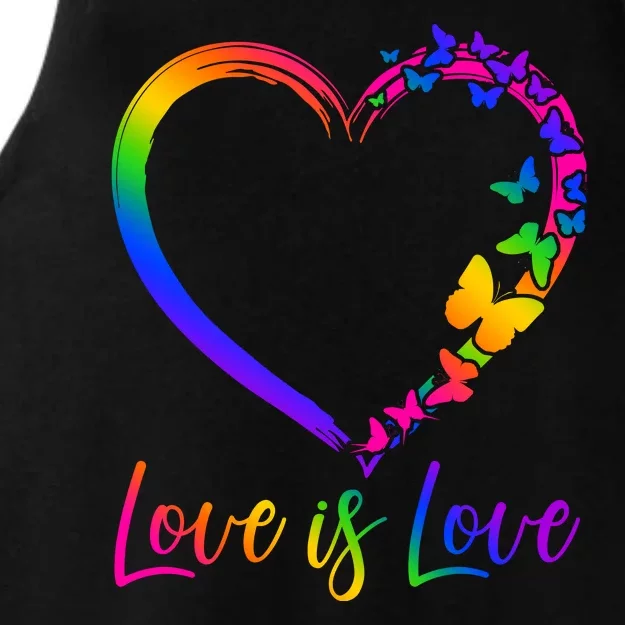 Love Is Love Rainbow Butterfly Heart Ladies Tri-Blend Wicking Tank