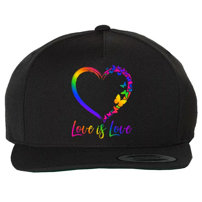 Love Is Love Rainbow Butterfly Heart Wool Snapback Cap