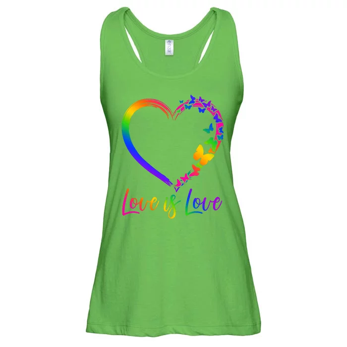 Love Is Love Rainbow Butterfly Heart Ladies Essential Flowy Tank