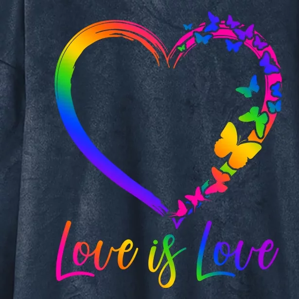 Love Is Love Rainbow Butterfly Heart Hooded Wearable Blanket