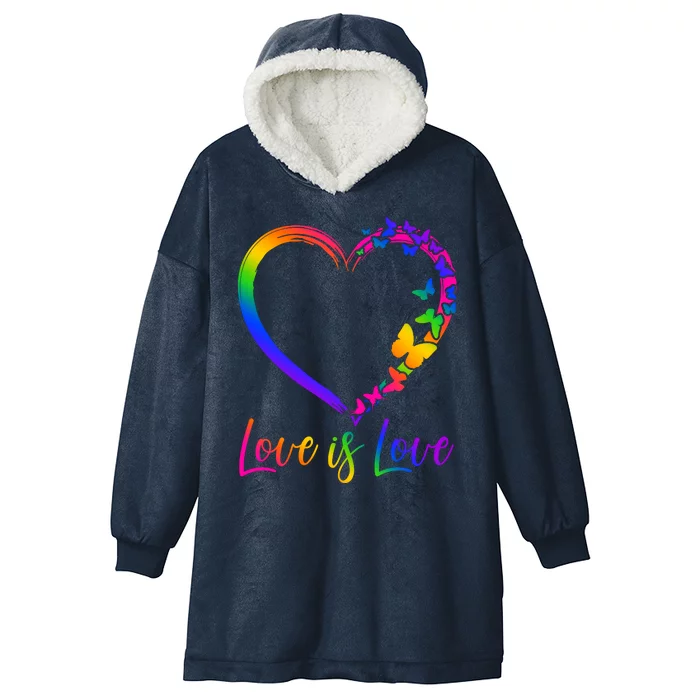 Love Is Love Rainbow Butterfly Heart Hooded Wearable Blanket