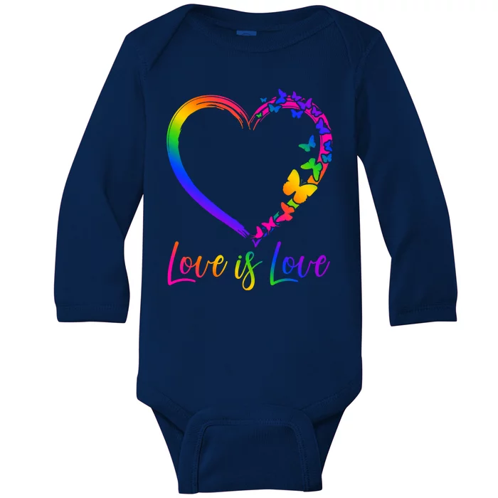 Love Is Love Rainbow Butterfly Heart Baby Long Sleeve Bodysuit