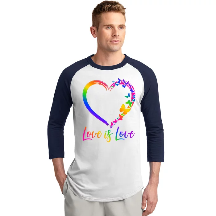 Love Is Love Rainbow Butterfly Heart Baseball Sleeve Shirt