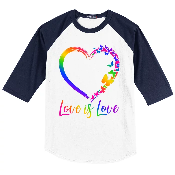 Love Is Love Rainbow Butterfly Heart Baseball Sleeve Shirt