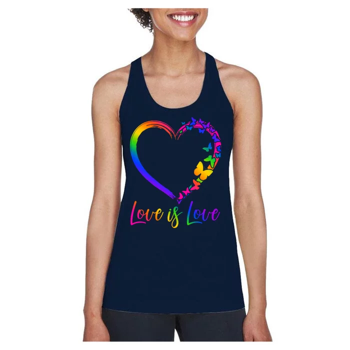 Love Is Love Rainbow Butterfly Heart Women's Racerback Tank