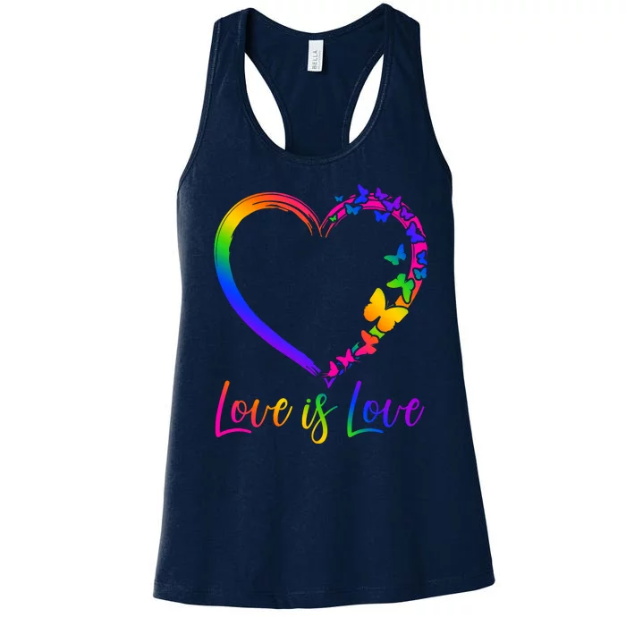 Love Is Love Rainbow Butterfly Heart Women's Racerback Tank