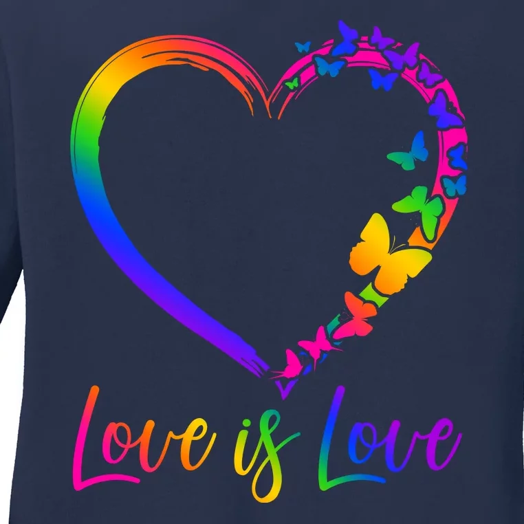 Love Is Love Rainbow Butterfly Heart Ladies Long Sleeve Shirt