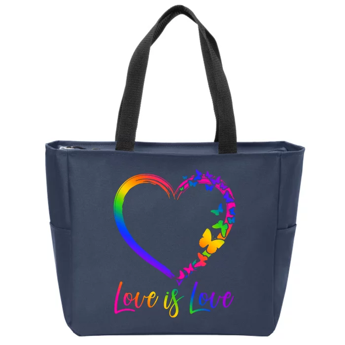 Love Is Love Rainbow Butterfly Heart Zip Tote Bag