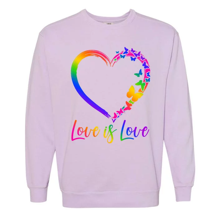 Love Is Love Rainbow Butterfly Heart Garment-Dyed Sweatshirt