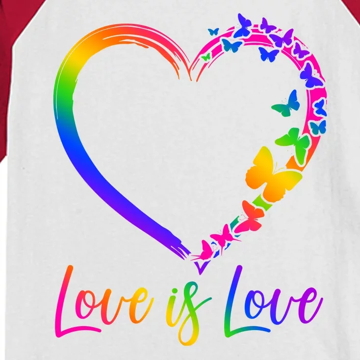 Love Is Love Rainbow Butterfly Heart Kids Colorblock Raglan Jersey