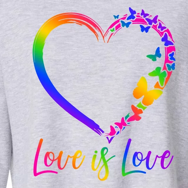 Love Is Love Rainbow Butterfly Heart Cropped Pullover Crew