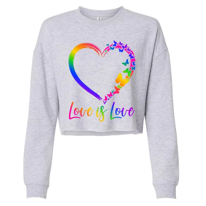 Love Is Love Rainbow Butterfly Heart Cropped Pullover Crew