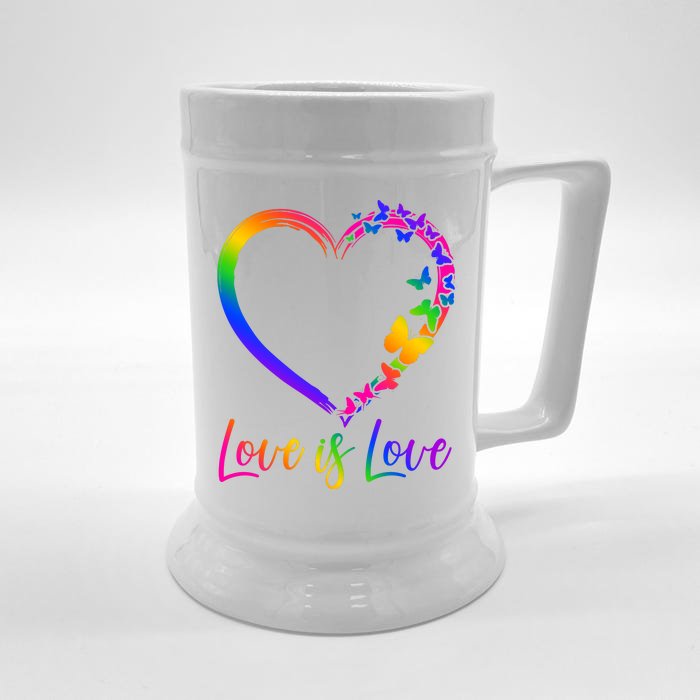 Love Is Love Rainbow Butterfly Heart Front & Back Beer Stein