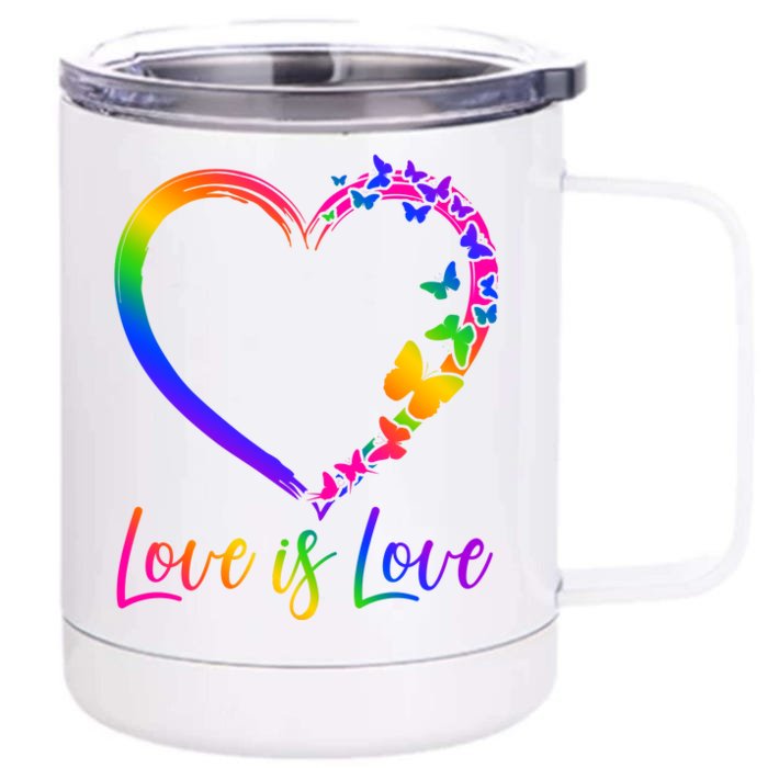 Love Is Love Rainbow Butterfly Heart Front & Back 12oz Stainless Steel Tumbler Cup