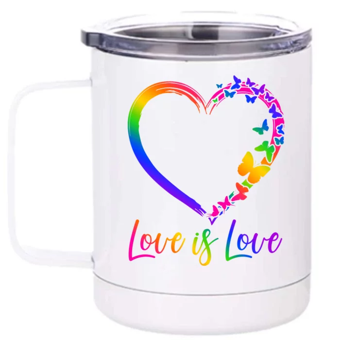 Love Is Love Rainbow Butterfly Heart Front & Back 12oz Stainless Steel Tumbler Cup