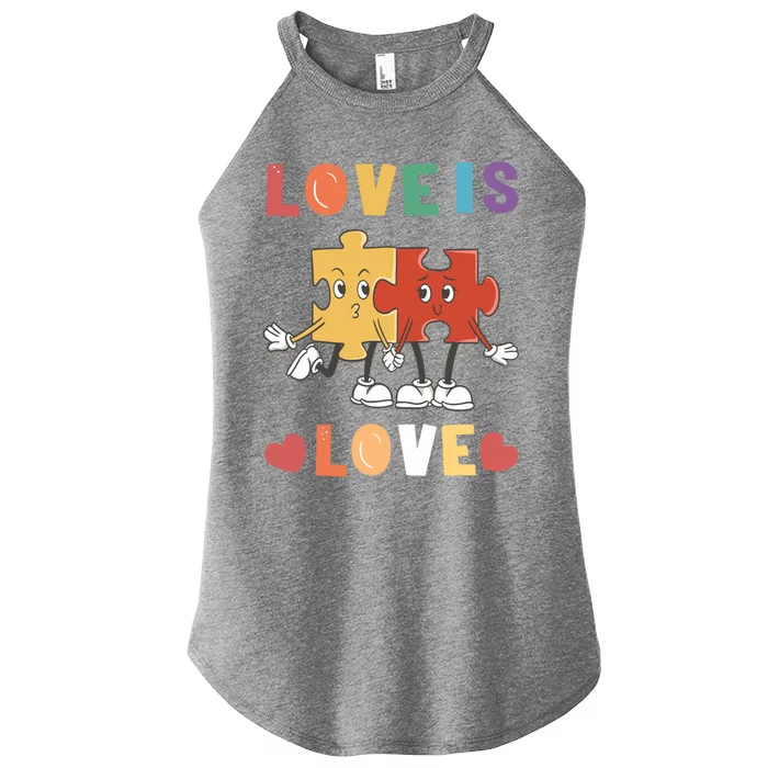 Love Is Love Puzzle Partner Look Design Gift Women’s Perfect Tri Rocker Tank