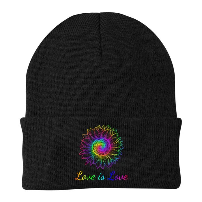 Love Is Love Tie Dye Rainbow Sunflower Knit Cap Winter Beanie