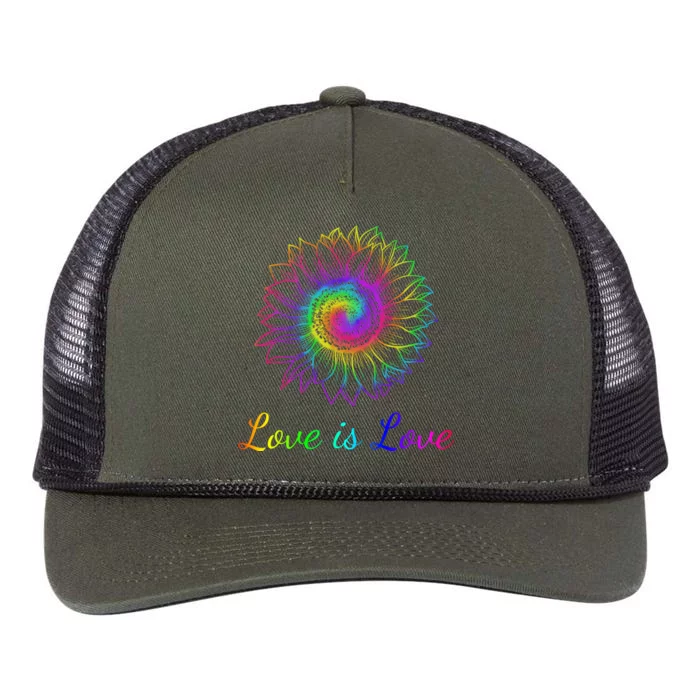 Love Is Love Tie Dye Rainbow Sunflower Retro Rope Trucker Hat Cap