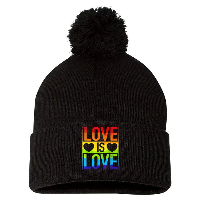 Love Is Love Lgbt Gay Lesbian Rainbow Pom Pom 12in Knit Beanie