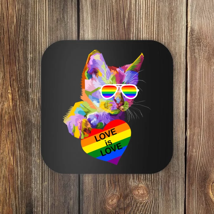 Love Is Love Retro Cat Pride Month Coaster